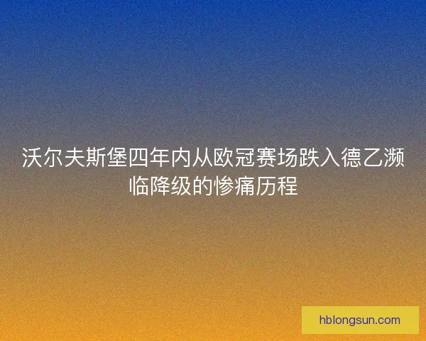 沃尔夫斯堡四年内从欧冠赛场跌入德乙濒临降级的惨痛历程
